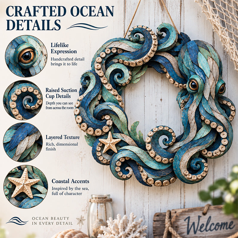 Ocean octopus wreath close-up details