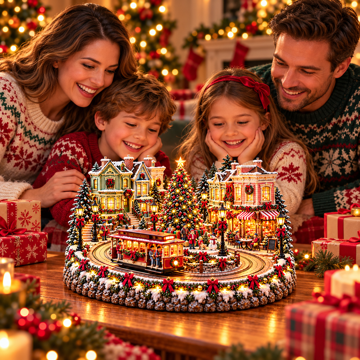 Family enjoying San Francisco Christmas City Railway