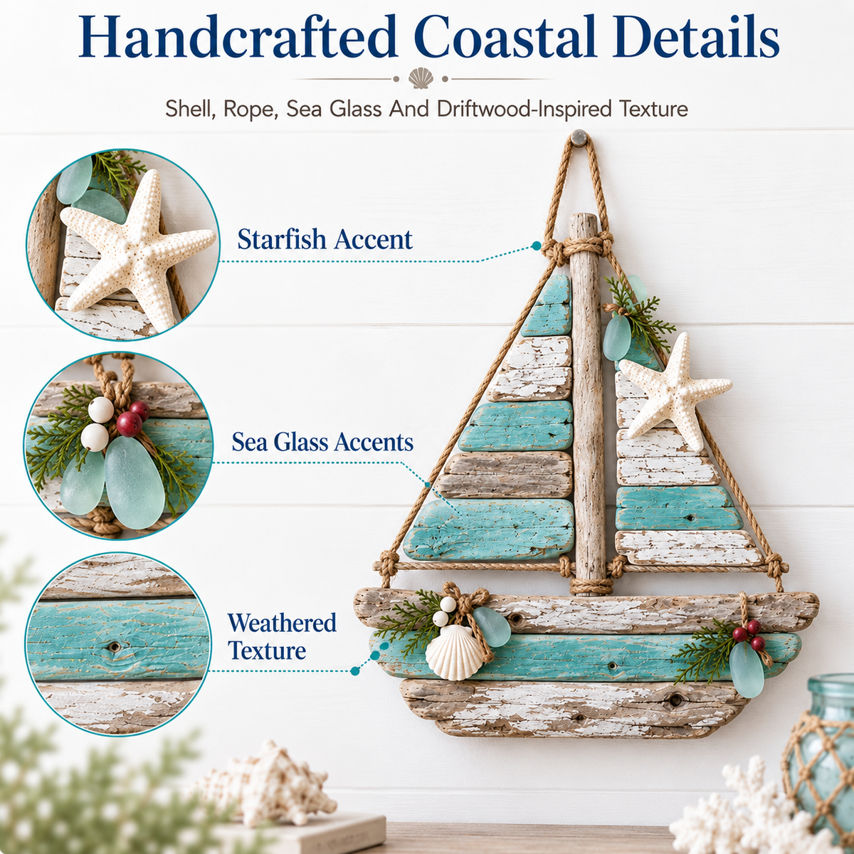 ⛵🌊 Coastal Driftwood Sailboat Wall Decor