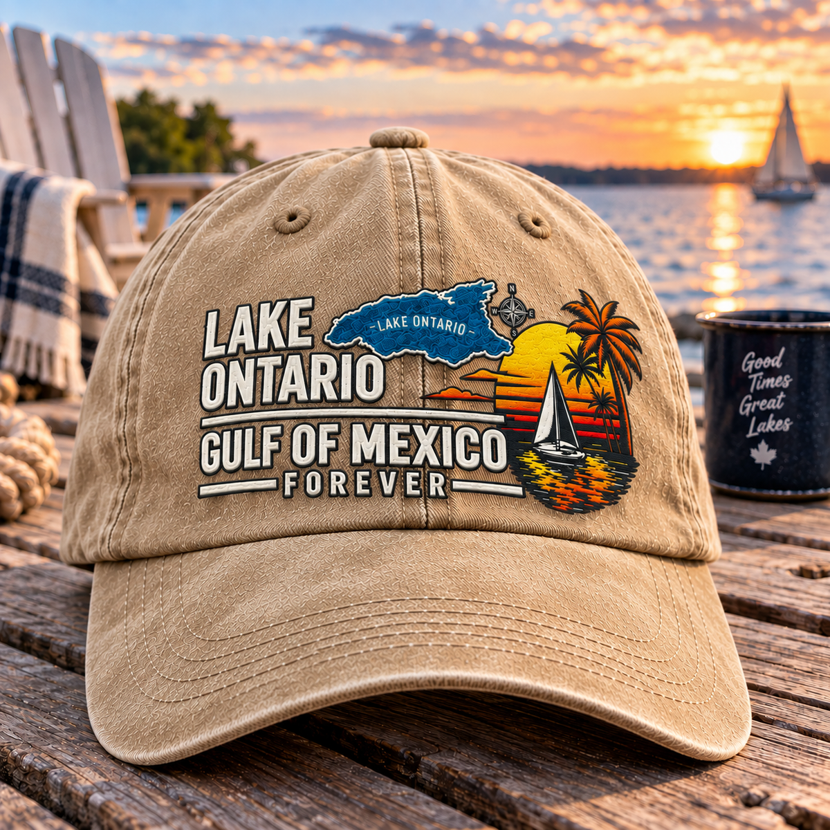 Lake Ontario cap embroidery close up
