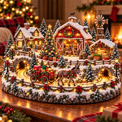 🫏🎄 Christmas Donkey Delivery Village™ – Lighted Holiday Farm Scene with Donkey & Christmas Gift Wagon