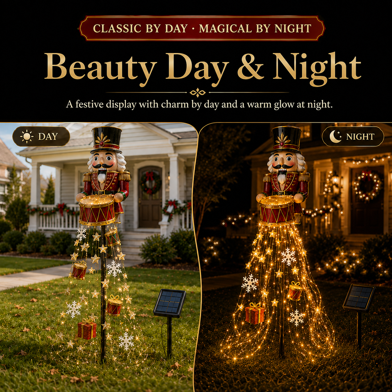 🎖️✨ Nutcracker Magic Drum Cascade Solar Christmas Garden Light