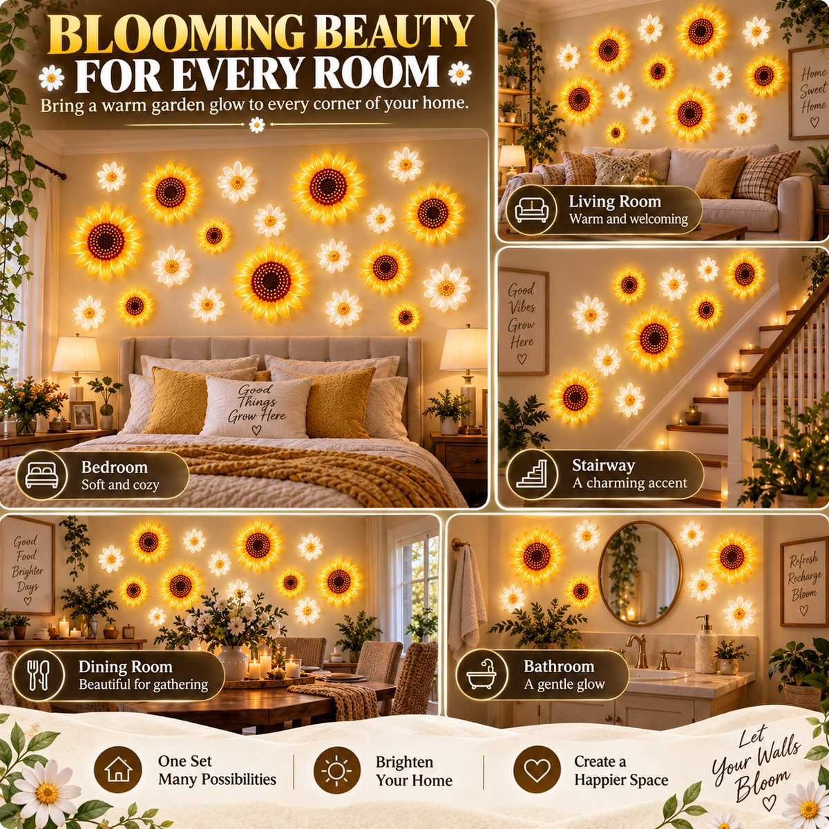 🌻 Sunflower & Daisy LED Wall Lights