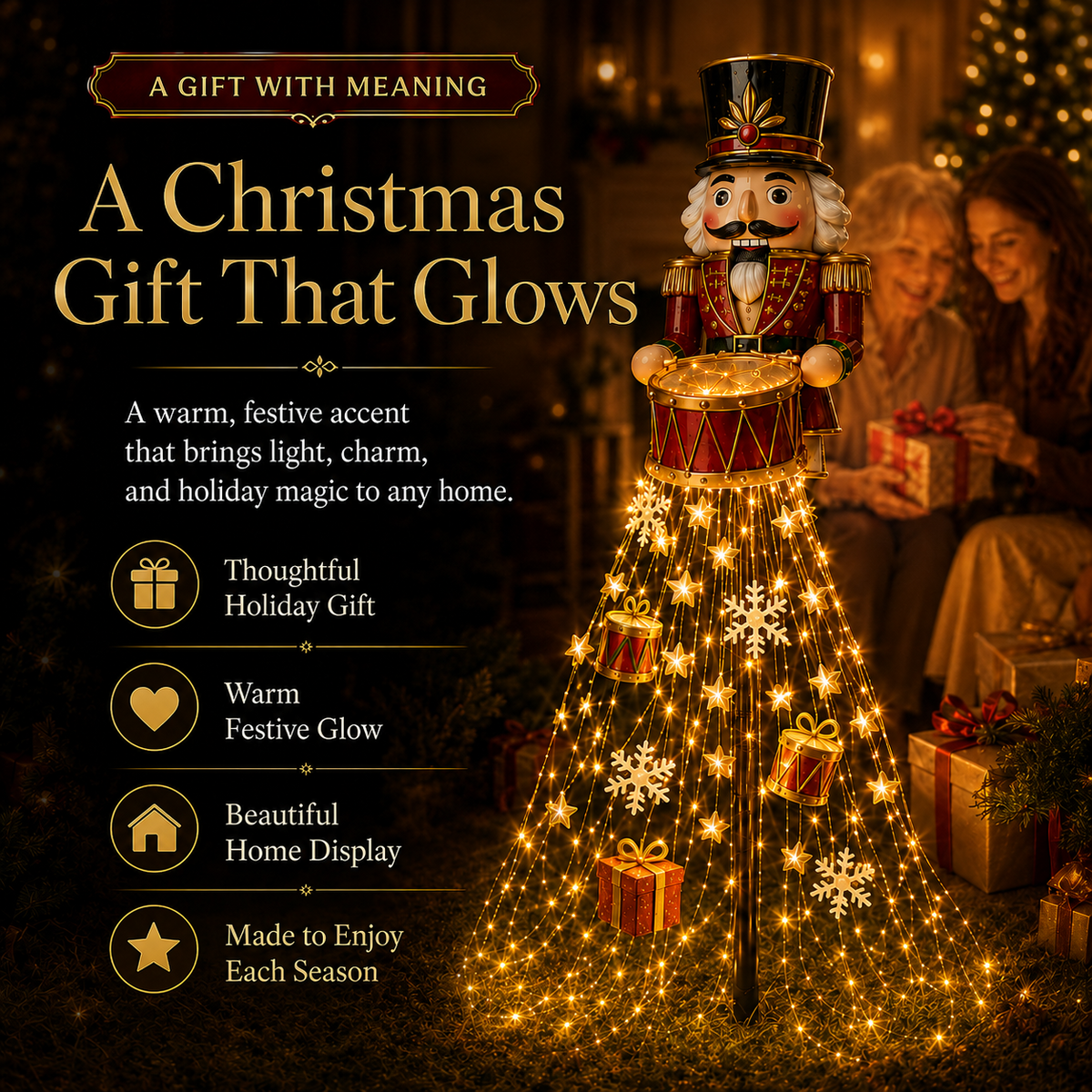 🎖️✨ Nutcracker Magic Drum Cascade Solar Christmas Garden Light