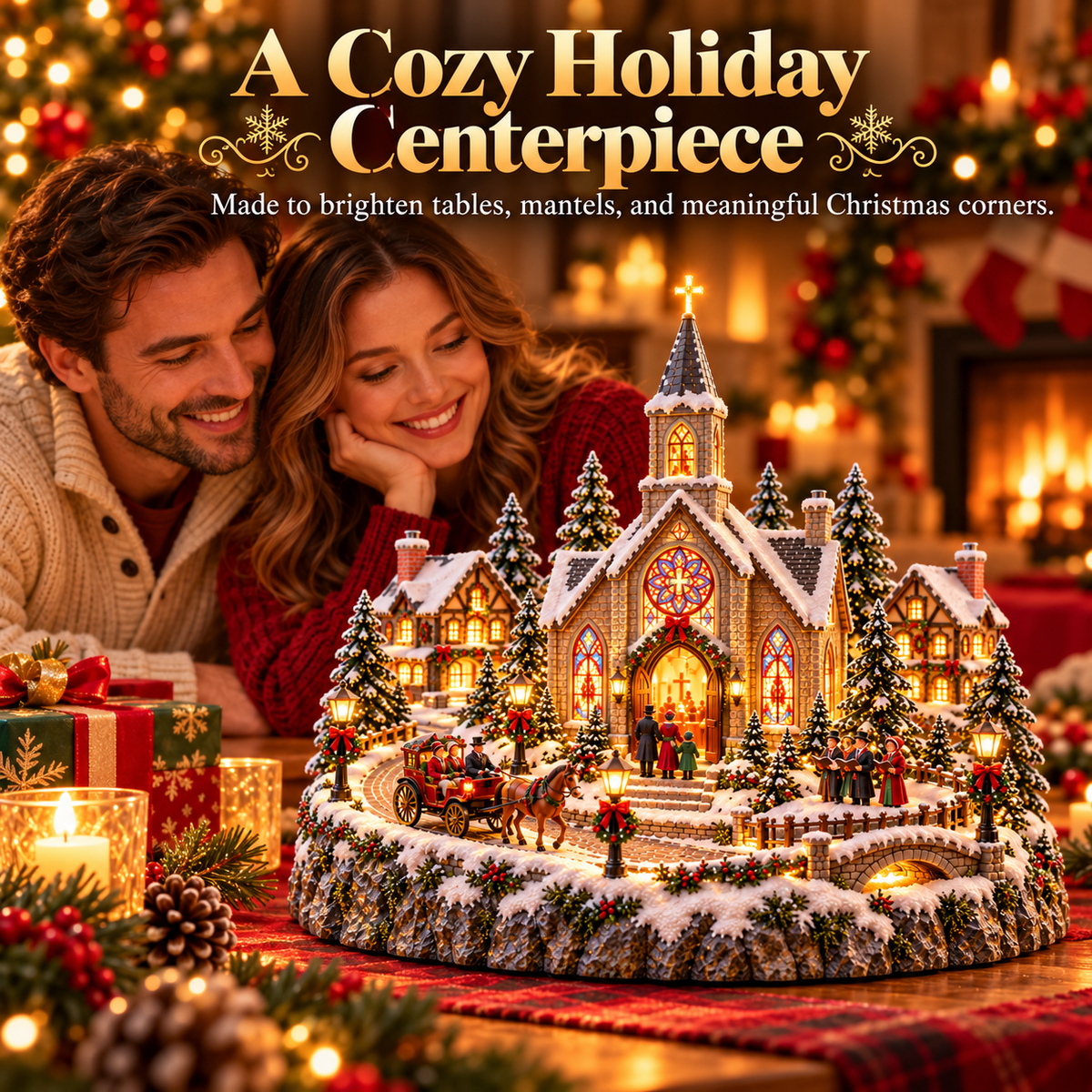 Christmas Eve church village home centerpiece