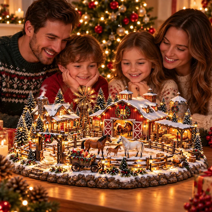🐴🎄 Christmas Horse Stable Village – Lighted Equestrian Holiday Scene