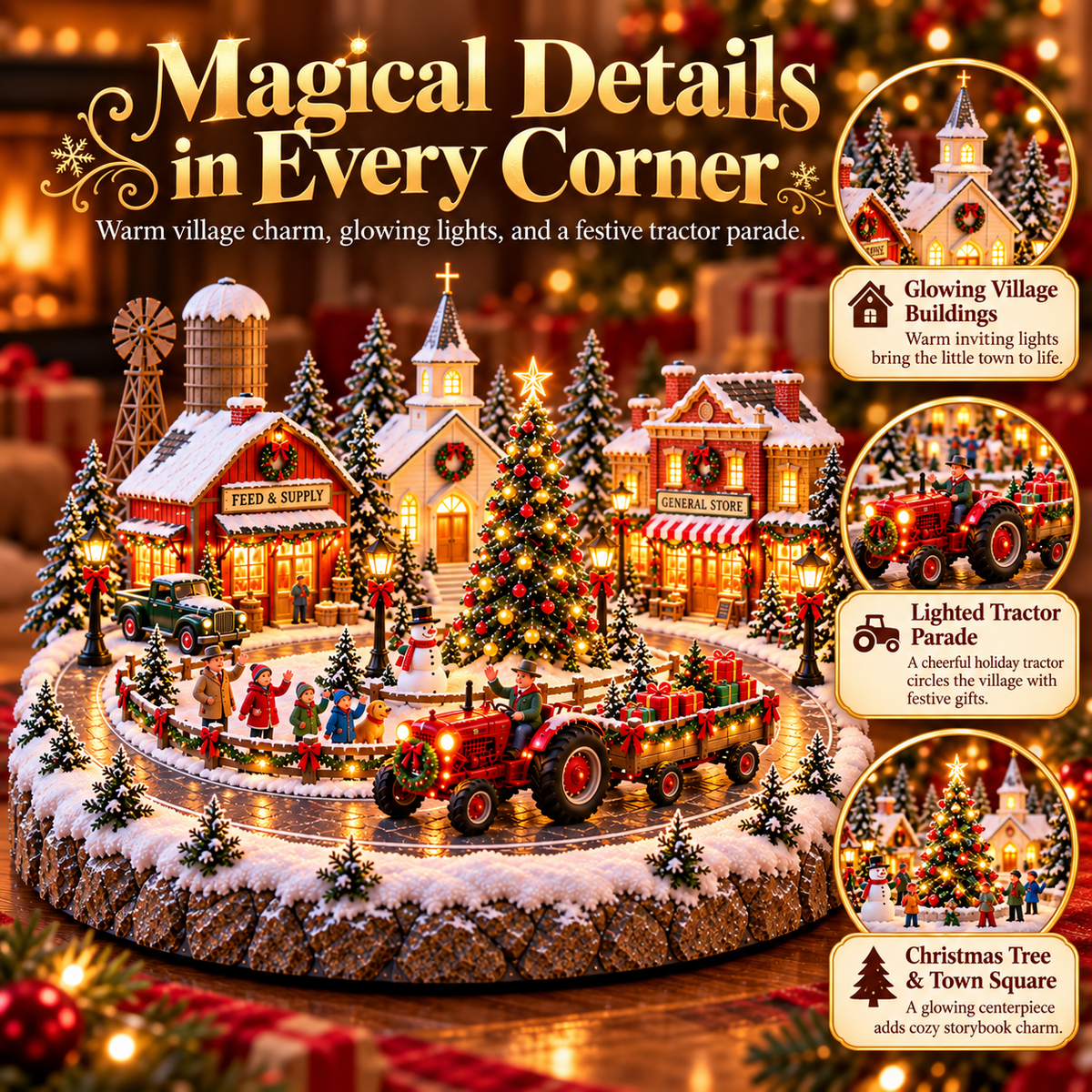 🚜🎄 Christmas Tractor Parade Village™ – Moving Lighted Tractor & Warm Small-Town Holiday Glow