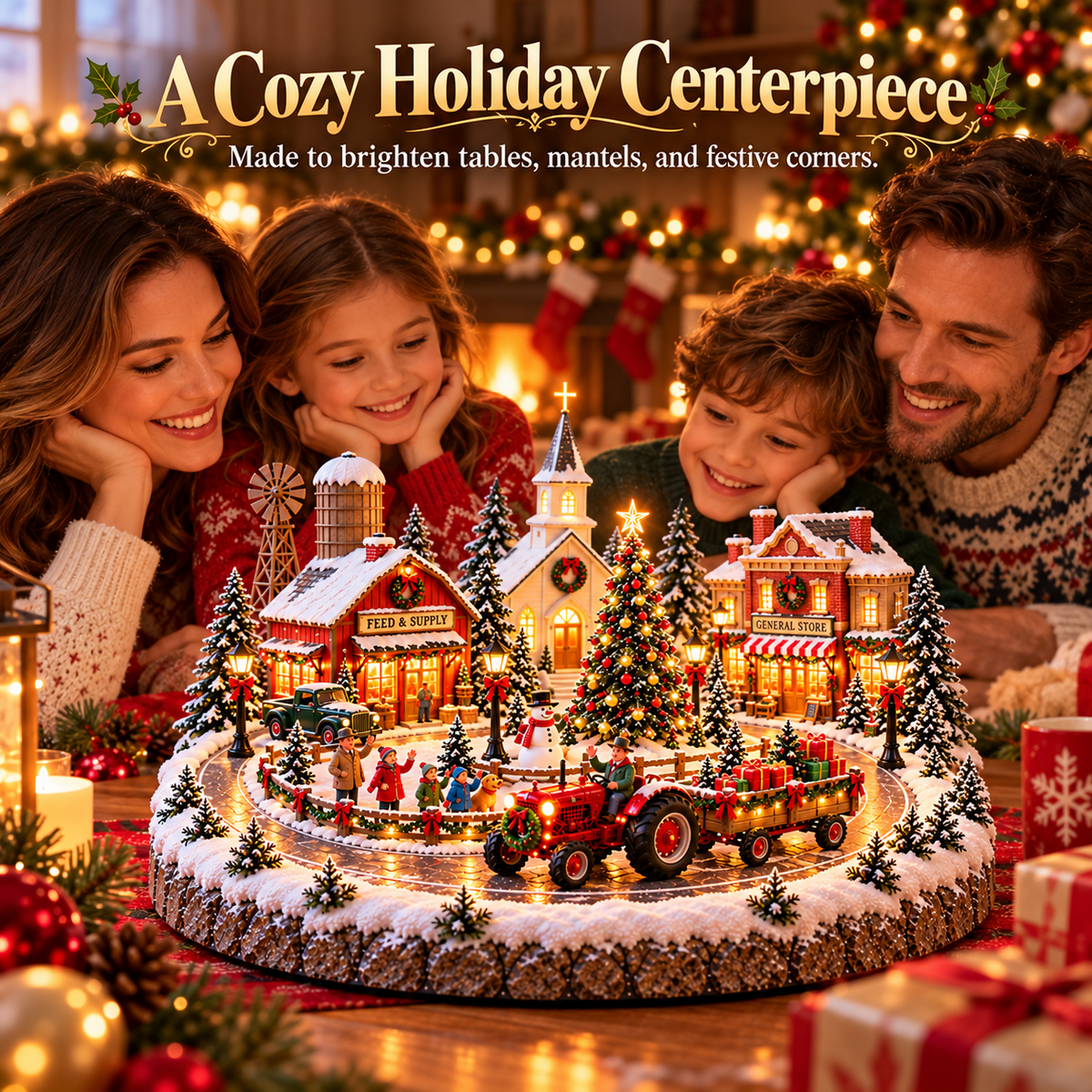 🚜🎄 Christmas Tractor Parade Village™ – Moving Lighted Tractor & Warm Small-Town Holiday Glow