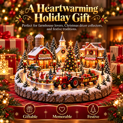 🚜🎄 Christmas Tractor Parade Village™ – Moving Lighted Tractor & Warm Small-Town Holiday Glow