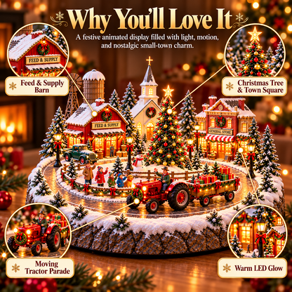 🚜🎄 Christmas Tractor Parade Village™ – Moving Lighted Tractor & Warm Small-Town Holiday Glow