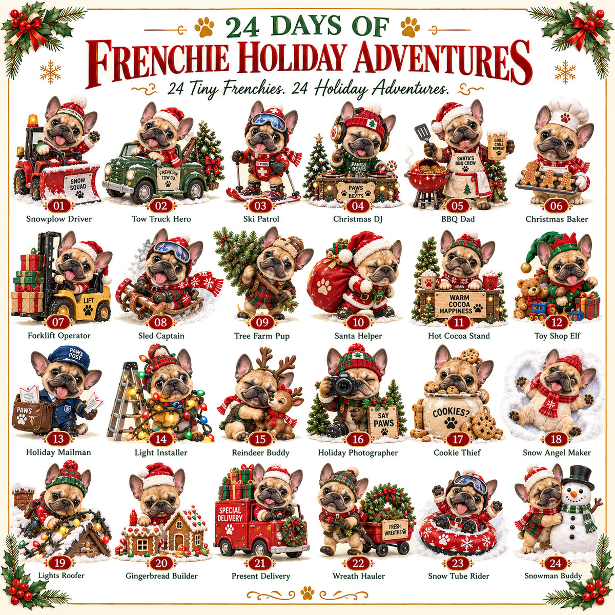 ✨🐾 Frenchie Holiday Adventures | 24 Unique Christmas French Bulldog Collectibles🎁