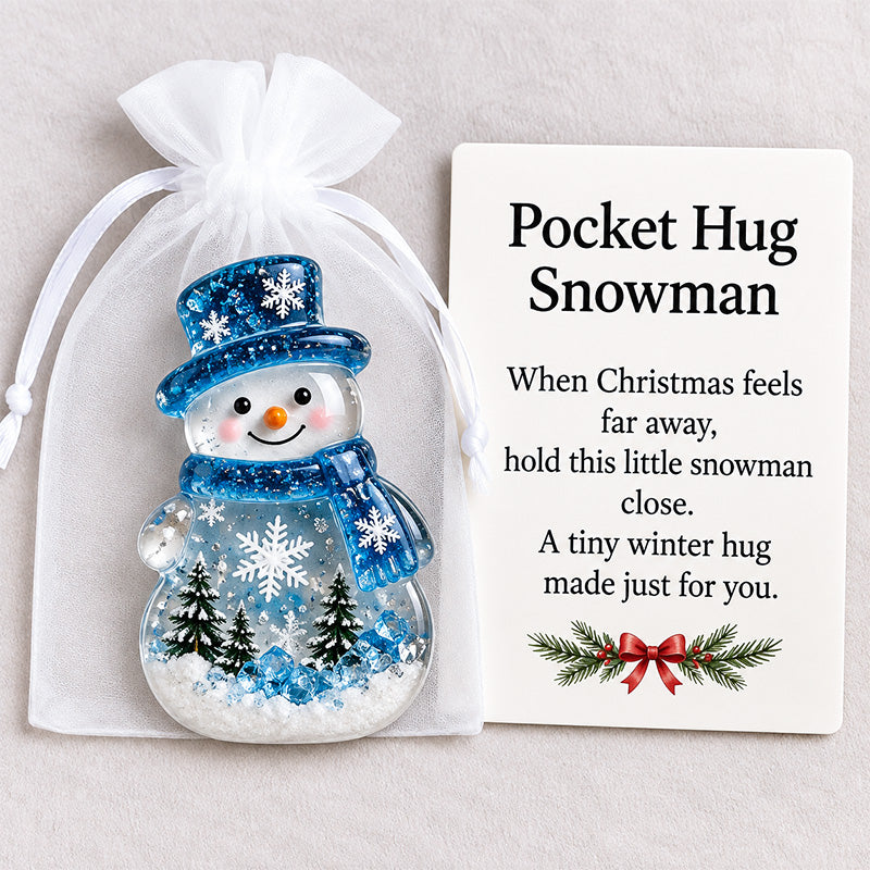 Snowman Pocket Hug with white drawstring pouch and sentiment card