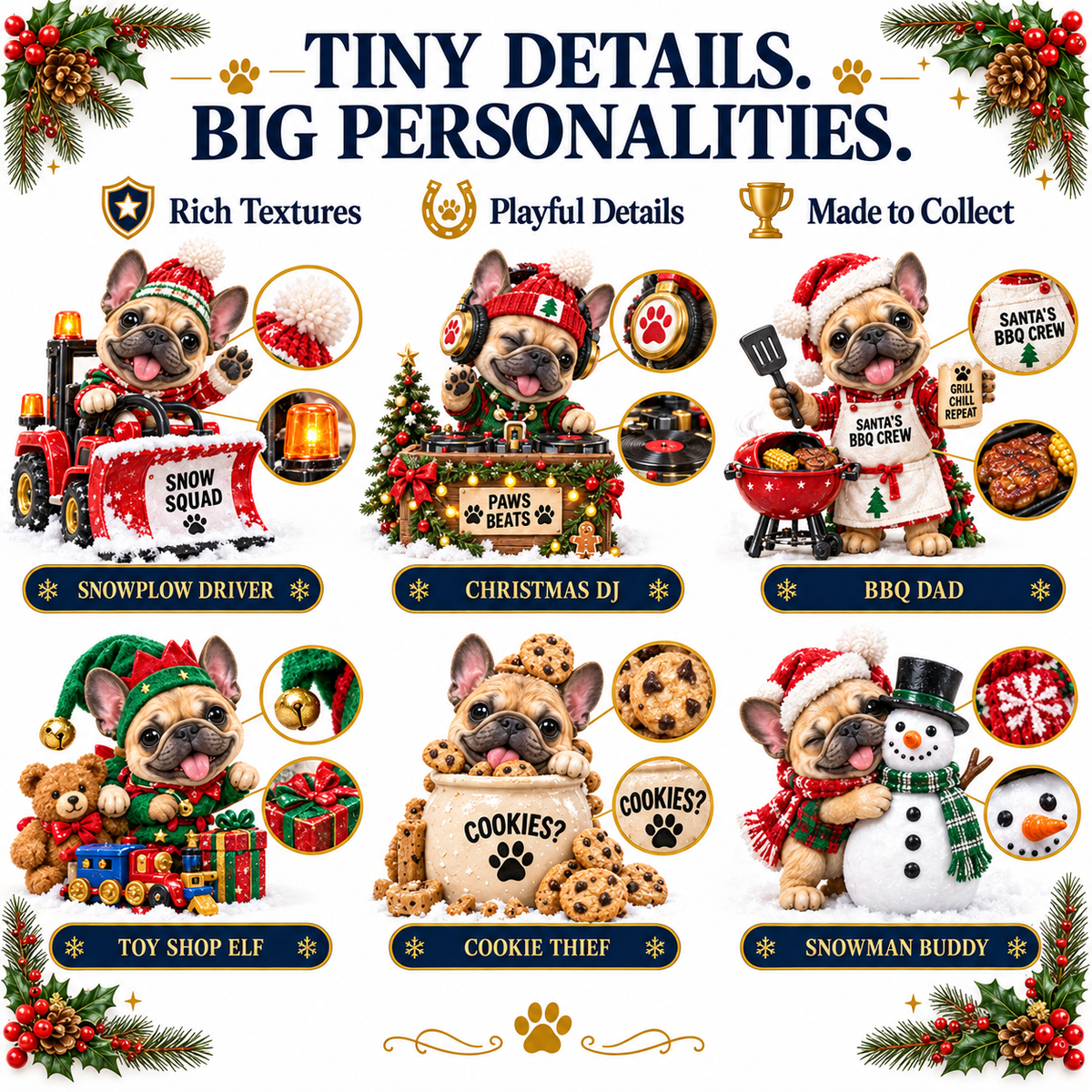 ✨🐾 Frenchie Holiday Adventures | 24 Unique Christmas French Bulldog Collectibles🎁