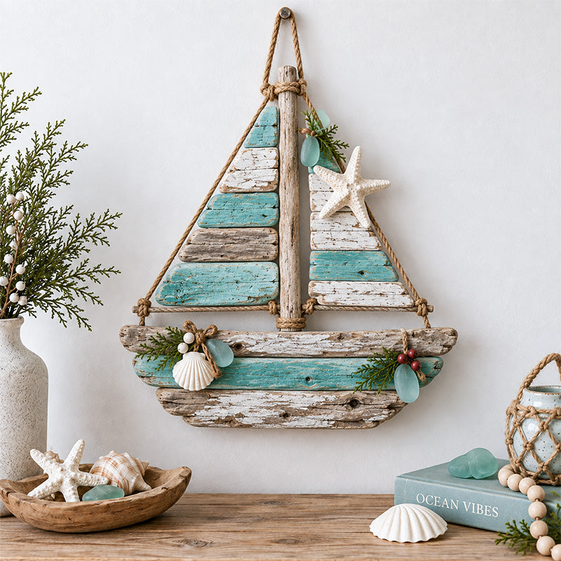 ⛵🌊 Coastal Driftwood Sailboat Wall Decor