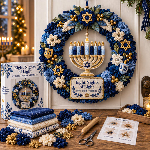 🕎💙 Eight Nights of Light Hanukkah Punch Needle Wreath Kit