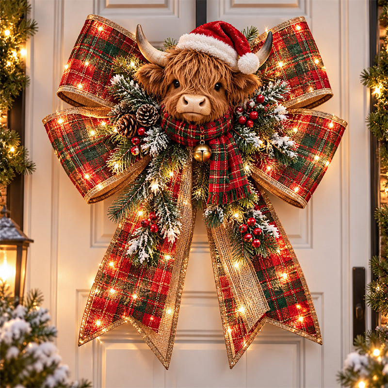Highland Cow Christmas bow
