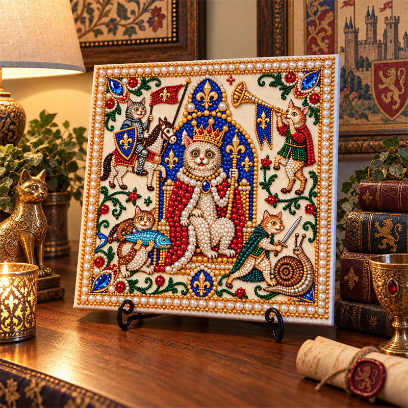 Royal medieval cats pearl artwork kit finished display