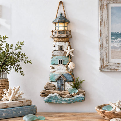 🌊🏠 Coastal Driftwood Lighthouse Wall Decor