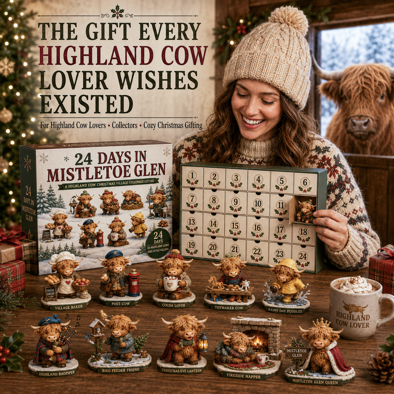 ⏰Limited Stock 50% OFF -🎄🐮 2026 Highland Cow Advent Calendar – 24 Days in Mistletoe Glen