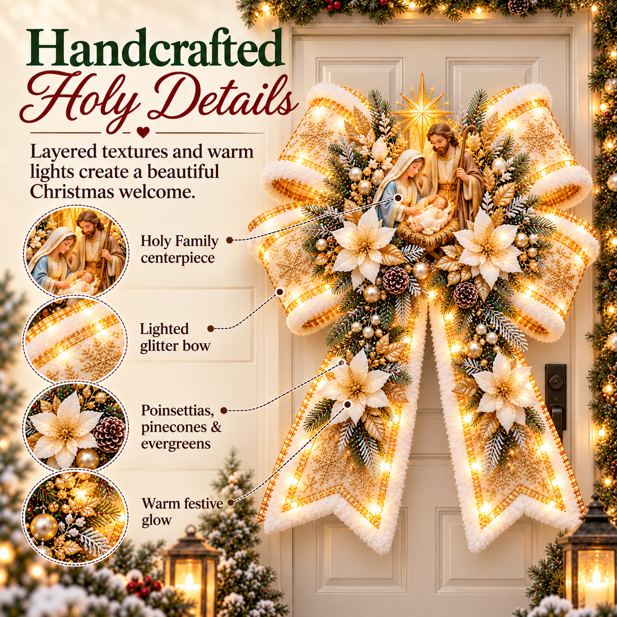 Handcrafted holy details of Christian Christmas Blessing Bow