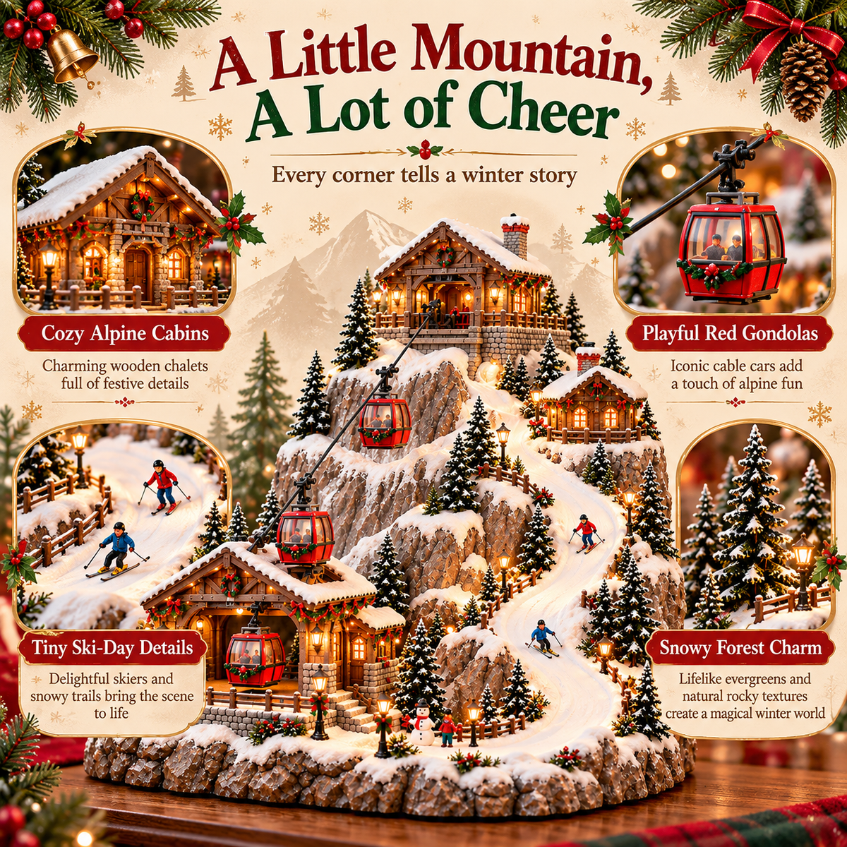 🚠🎄 Christmas Mountain Ski Village™ – Moving Cable Cars & Warm Alpine Glow