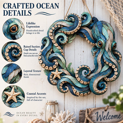🐙🌊 Ocean Octopus Wreath – Coastal Sea Life Door & Wall Decor