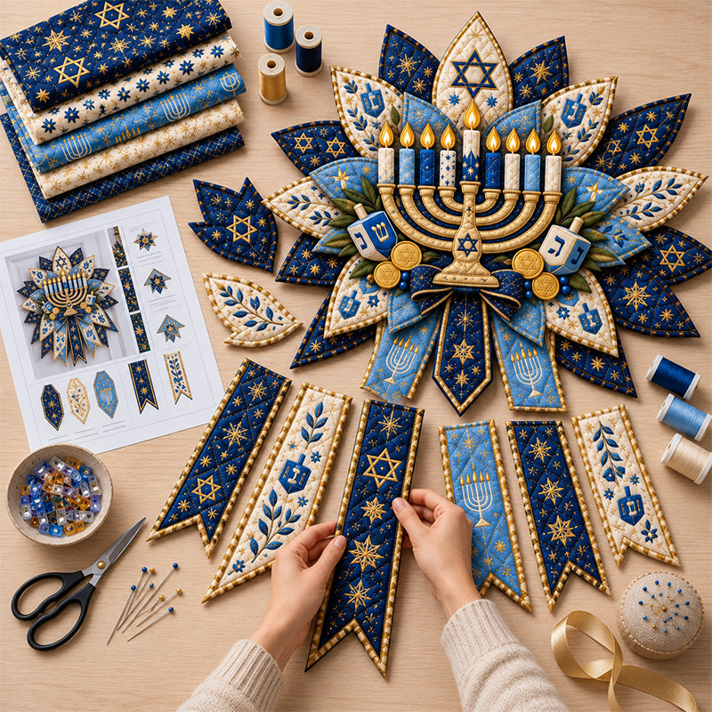 🕎✨ Hanukkah Menorah Patchwork Door Decor DIY Sewing Kit