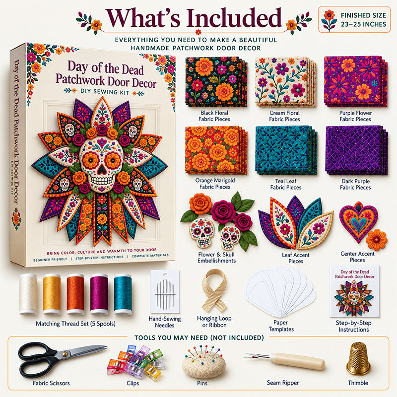 💀🌼 Skull Marigold Bloom Patchwork Door Decor DIY Sewing Kit