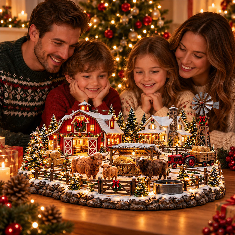🐮🎄 Highland Cow Christmas Farm Village – Lighted Country Holiday Scene
