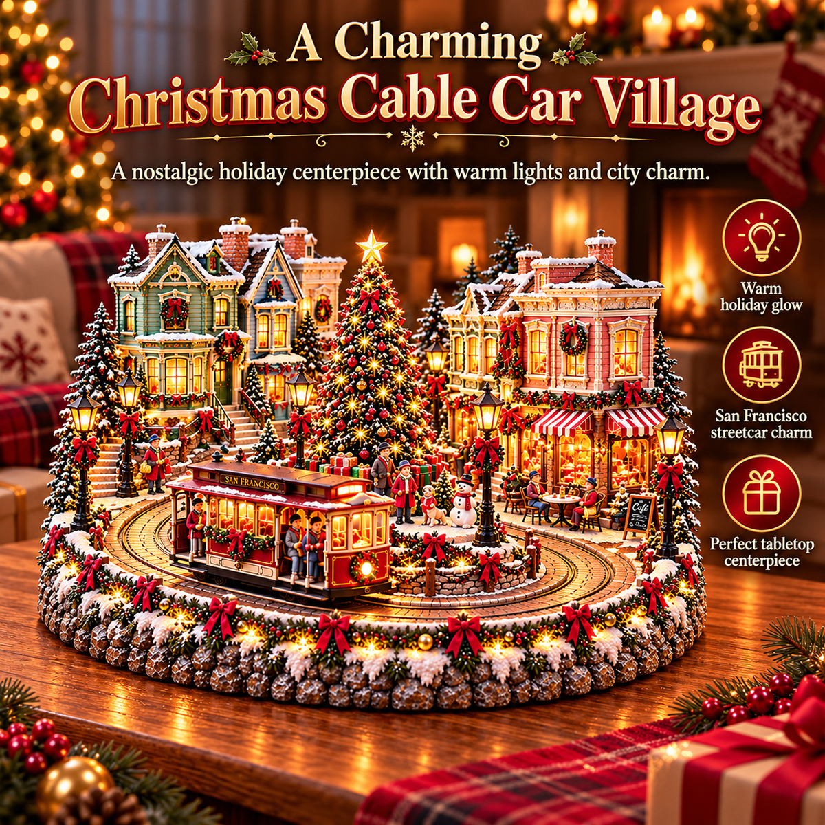 Christmas Cable Car City warm holiday glow