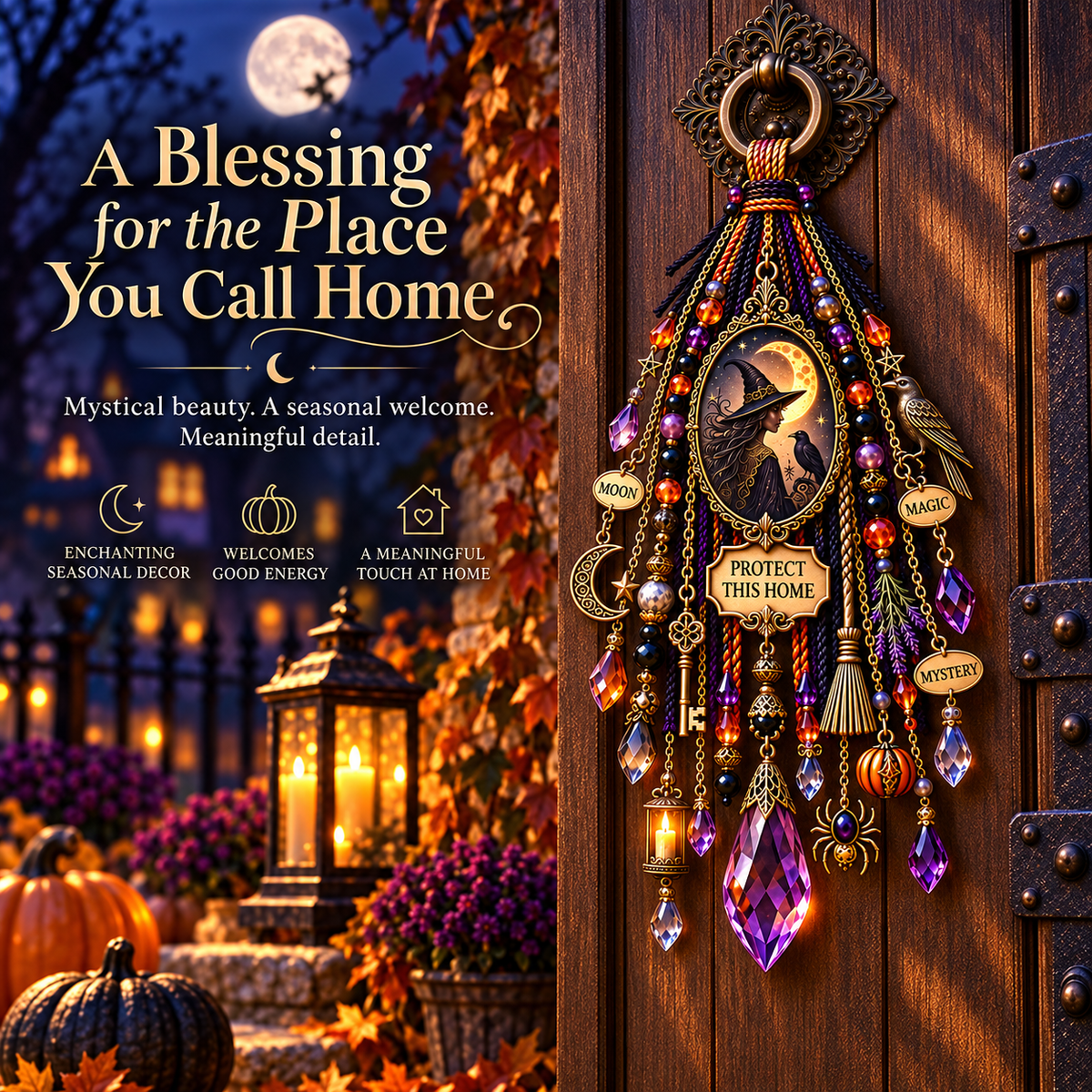 🌙 Halloween Mystic Moon Door Charm – Witchy Keepsake for Magic & Home