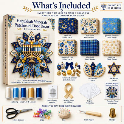 🕎✨ Hanukkah Menorah Patchwork Door Decor DIY Sewing Kit