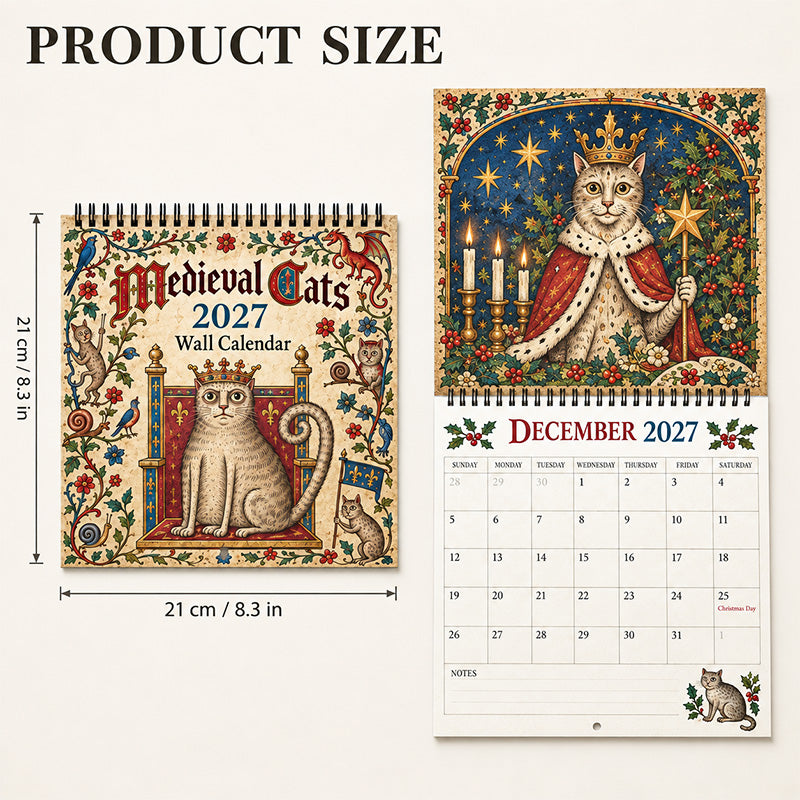 Medieval Cats 2027 calendar size and monthly layout