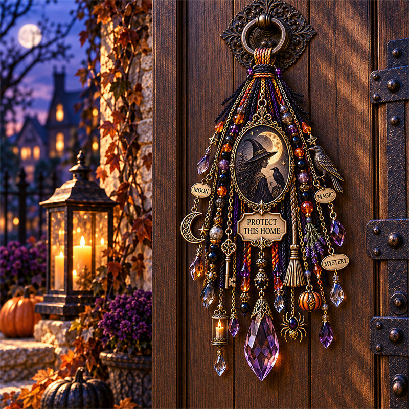 Midnight witch gothic door blessing with moon and purple hanging charms