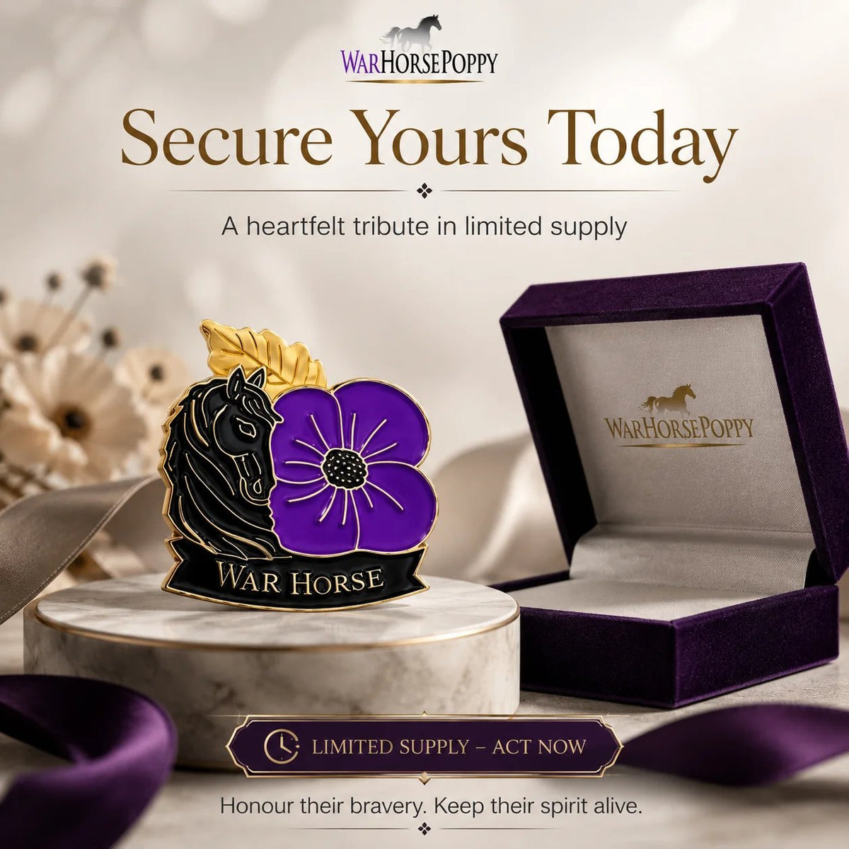War Horse Purple Poppy 111th Anniversary Remembrance Brooch