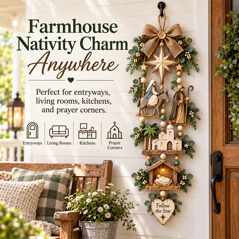 ✨ Follow the Star Nativity Wall Hanging – Rustic Christmas Journey Decor