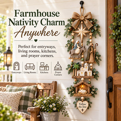 ✨ Follow the Star Nativity Wall Hanging – Rustic Christmas Journey Decor