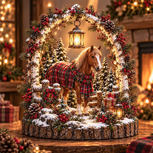🐴🎄 Christmas Horse Lantern Scene – Cozy Winter Farmhouse Table Decor