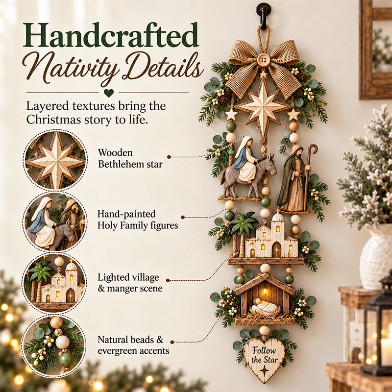 ✨ Follow the Star Nativity Wall Hanging – Rustic Christmas Journey Decor