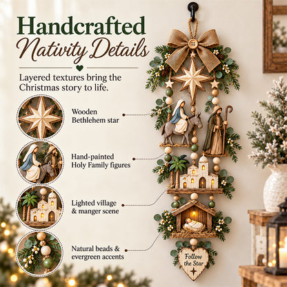 ✨ Follow the Star Nativity Wall Hanging – Rustic Christmas Journey Decor