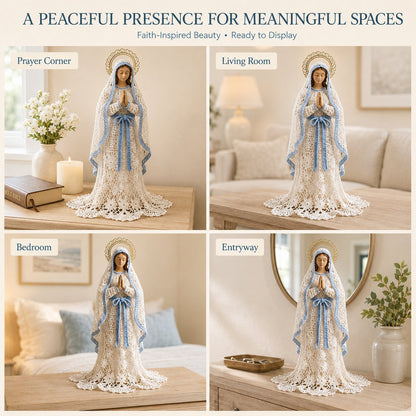 ⏳ Last Day 49% OFF – ✝️ Blessed Mother, Jesus & Guardian Angel | Lace-Inspired Faith Figure Collection 🤍✨