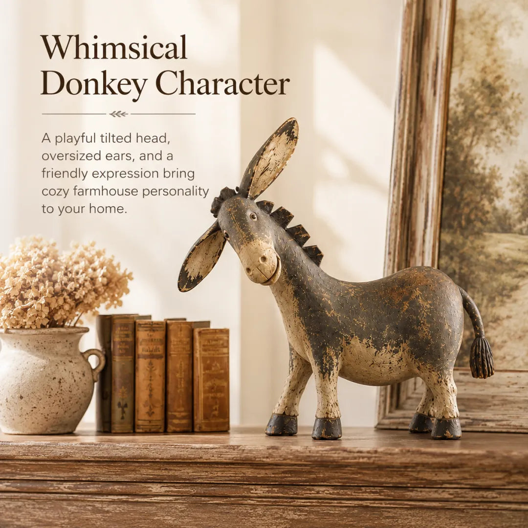 Rustic Donkey Figurine for Farmhouse Decor