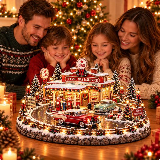 🚗🎄 Christmas Classic Gas Station Village™ – Lighted Vintage American Gas Station with Classic Cars