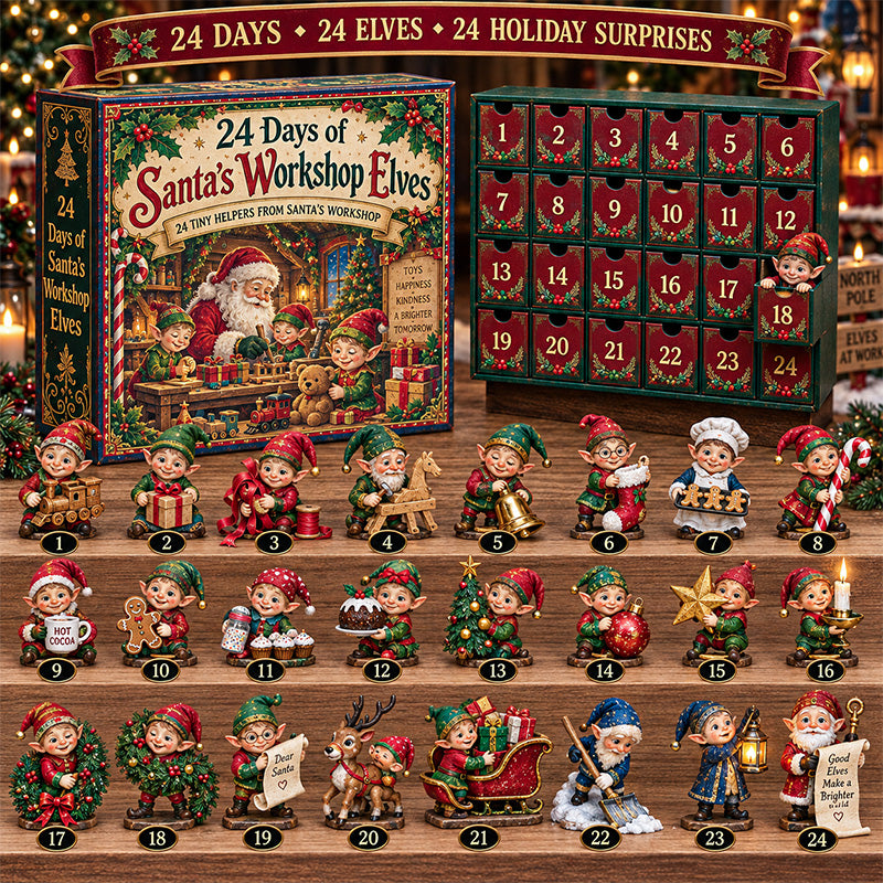 24 Days of Santa Workshop Elves with 24 holiday helper characters