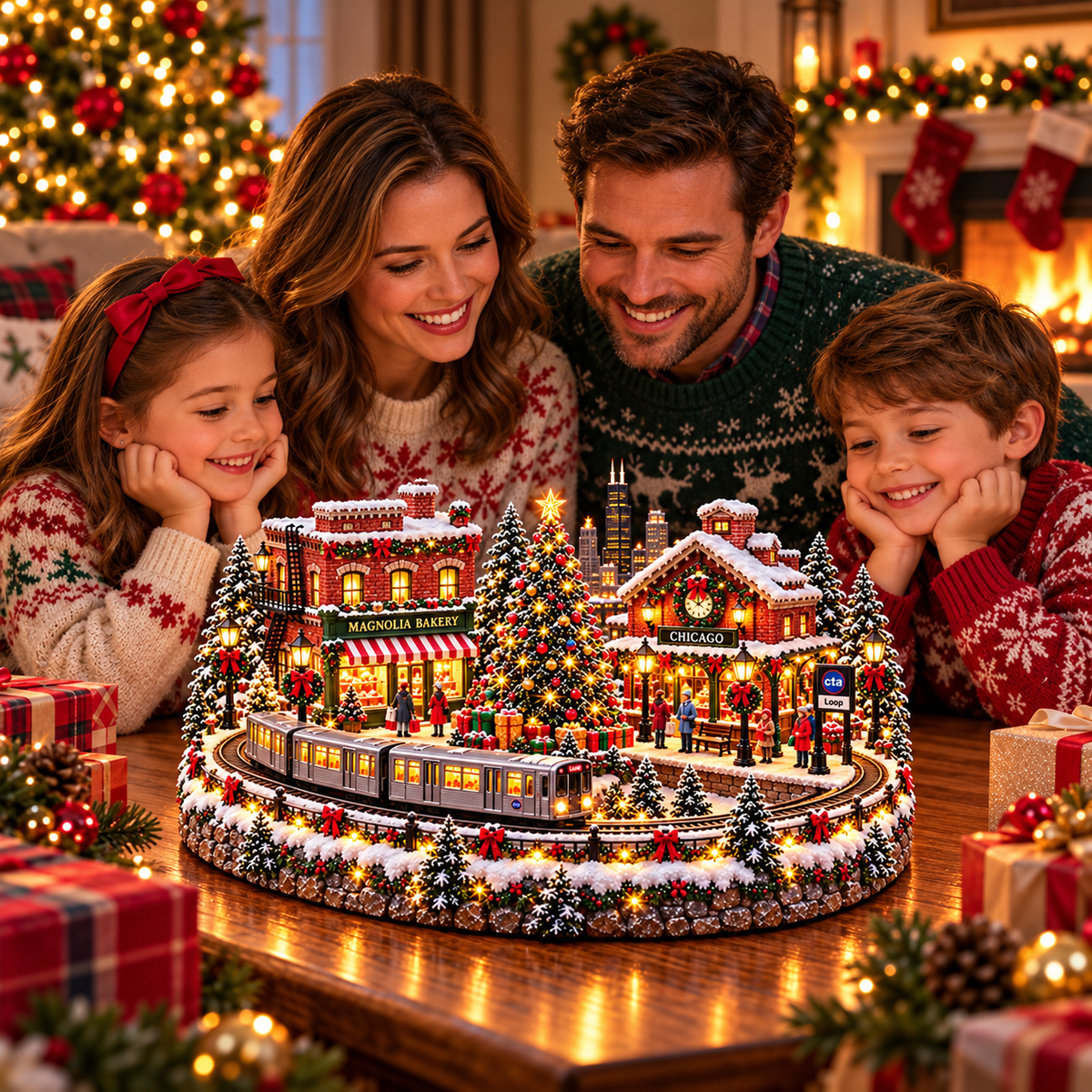 Family enjoying Chicago Christmas Railway