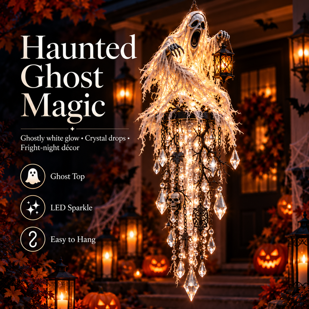 Haunted Ghost white glowing Halloween hanging light