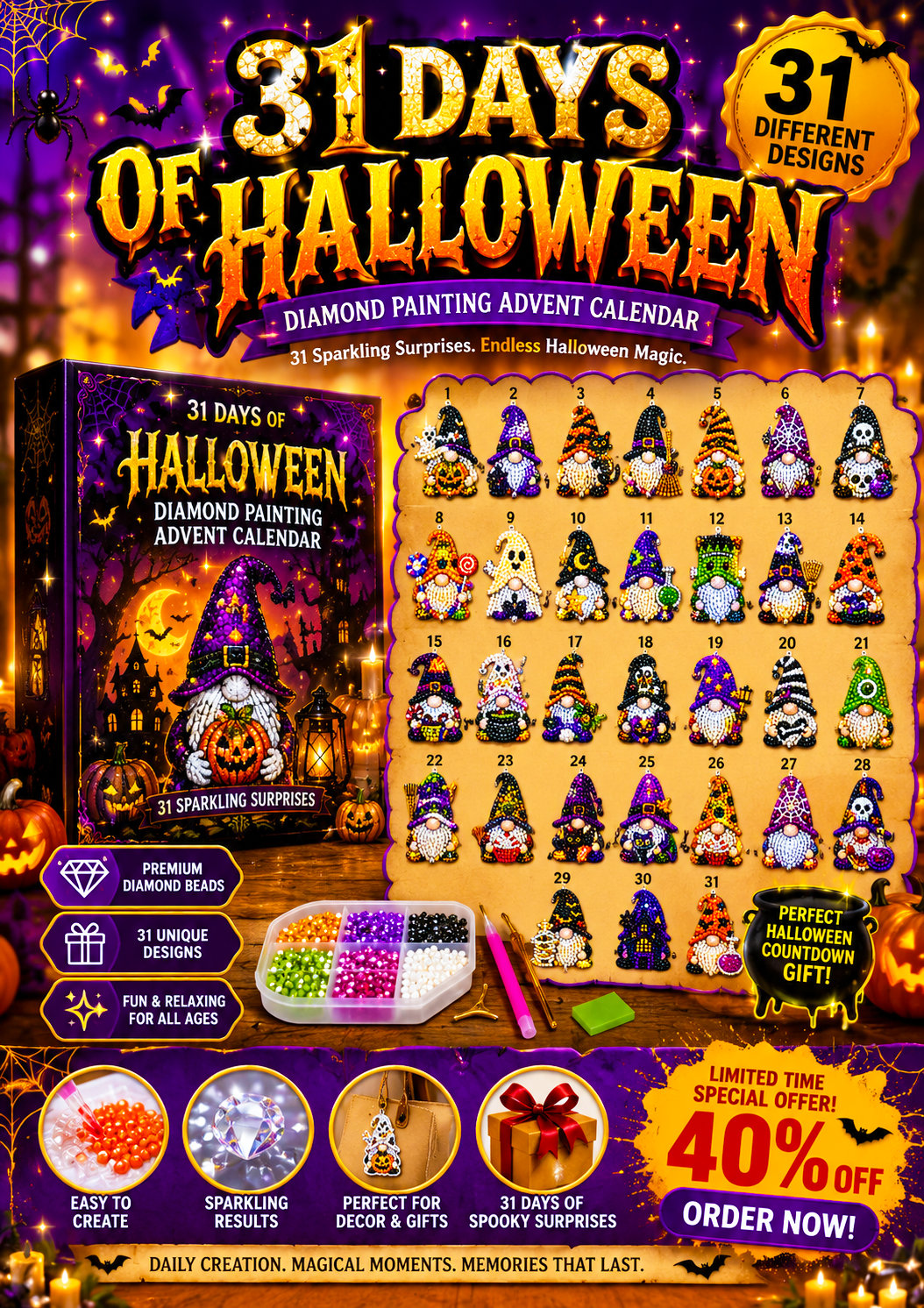 🔥HOT SALE 49% OFF - 🎃✨ 31 Days of Gnome Surprises Halloween Diamond Painting Advent Calendar