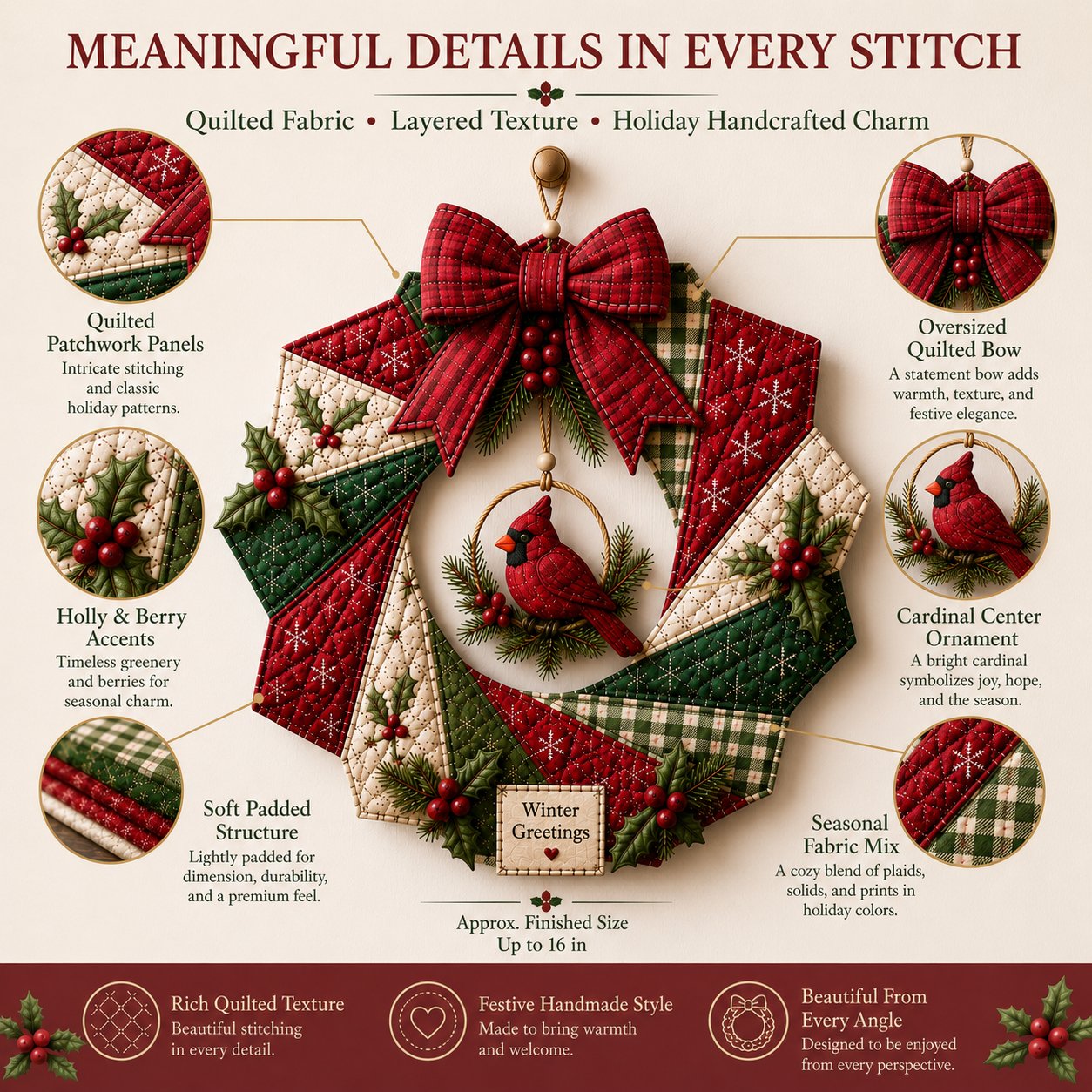 🎄Beginner-Friendly Christmas Fabric Wreath DIY Kit