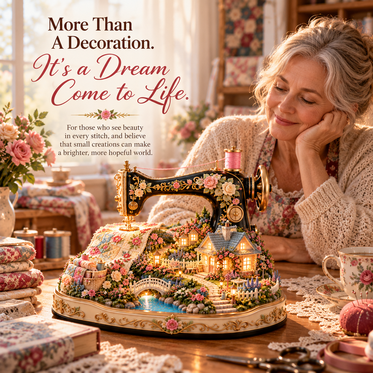 Warm lifestyle scene celebrating sewing and handmade memories