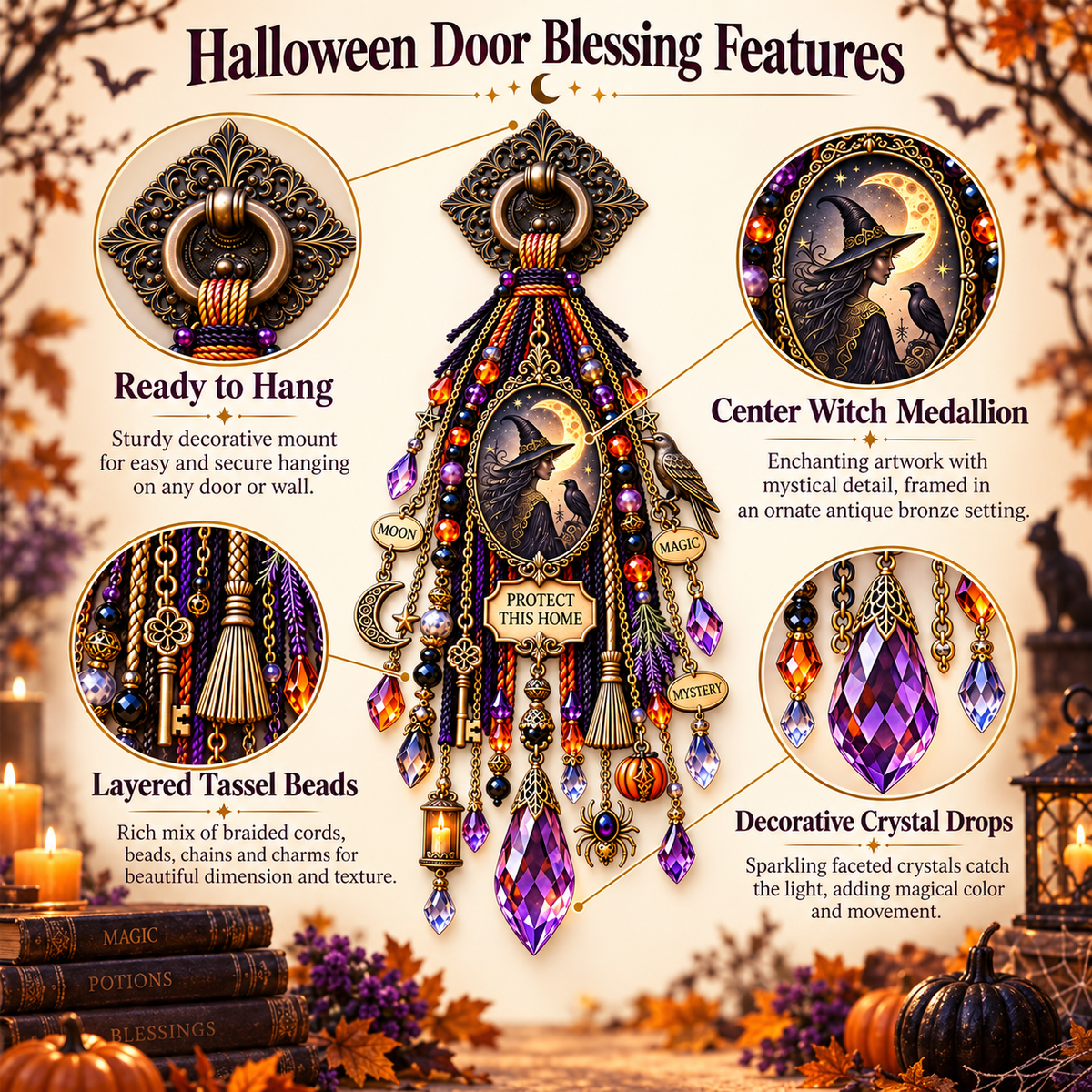🌙 Halloween Mystic Moon Door Charm – Witchy Keepsake for Magic & Home